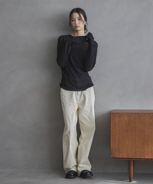 feepur（フェピュール）の「クルーネックシアートップス（Tシャツ/カットソー・レディース・ブラック/オフホワイト・MEDIUM）」の12枚目の写真