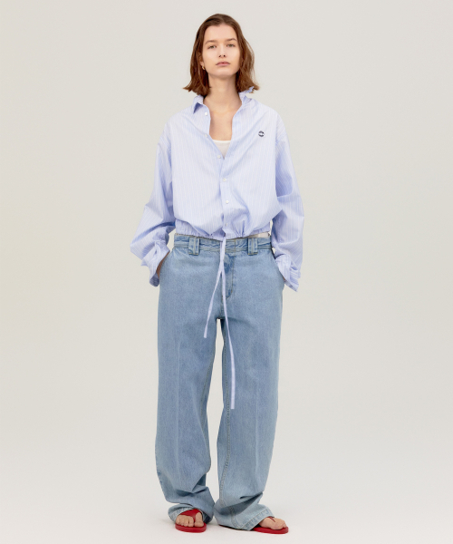 WIRE CROPPED STRIPE SHIRT SKY BLUE 【公式通販】