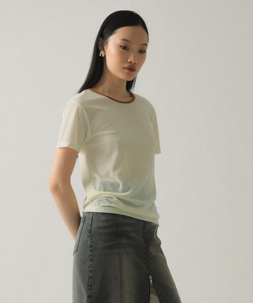 Ray BEAMS(レイビームス)の「サマー ベロア リンガー Tシャツ(Tシャツ/カットソー・レディース・オフホワイト/ピンク/ネイビー・ONE SIZE)」の2枚目の写真