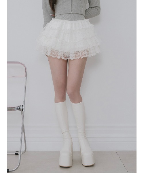 Darich（ダーリッチ）の「レースドッキングスウェットスカートセットアップ（セットアップ・レディース・アイボリー/ベージュ/グレー・FREE）」の4枚目の写真