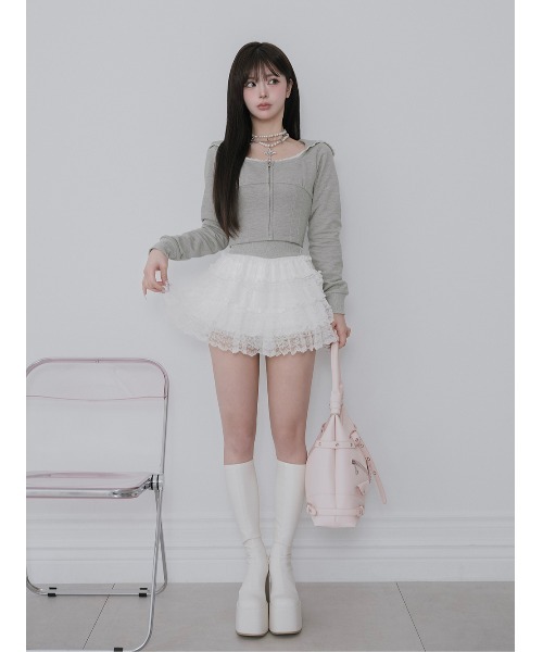 Darich（ダーリッチ）の「レースドッキングスウェットスカートセットアップ（セットアップ・レディース・アイボリー/ベージュ/グレー・FREE）」の5枚目の写真