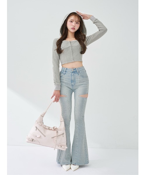 Darich（ダーリッチ）の「レースドッキングスウェットスカートセットアップ（セットアップ・レディース・アイボリー/ベージュ/グレー・FREE）」の9枚目の写真