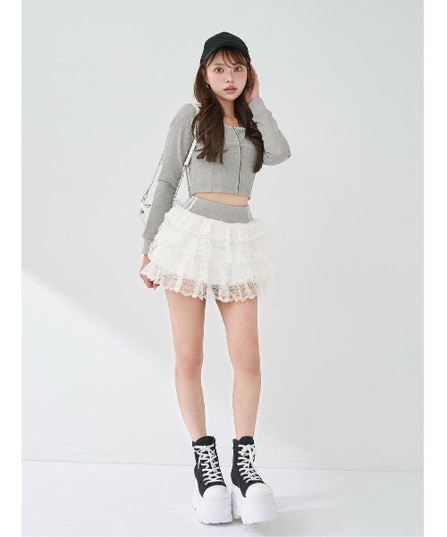 Darich（ダーリッチ）の「レースドッキングスウェットスカートセットアップ（セットアップ・レディース・アイボリー/ベージュ/グレー・FREE）」の11枚目の写真