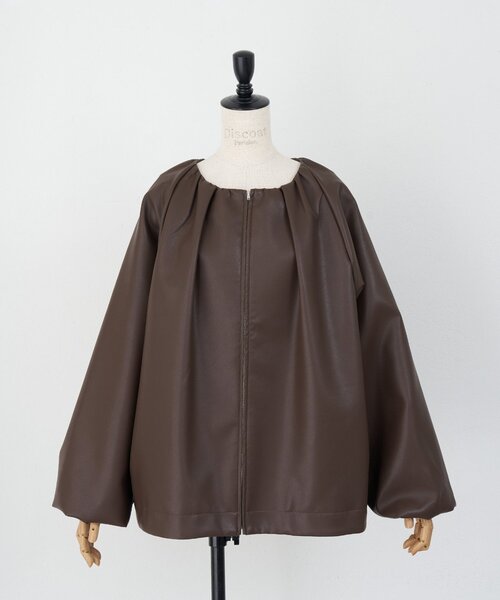 【Noka】ノーカラーギャザーレザーブルゾン新品 Noka】ノーカラーギャザーレザーブルゾン（ブルゾン）｜DISCOAT