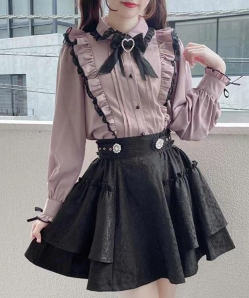 gossip!ロサンゼルス(ゴシップロサンゼルス)の「YUGA 蝶ネクタイとフリルスカート ツーピース(Tシャツ/カットソー・レディース・ピンク・M/L)」の1枚目の写真