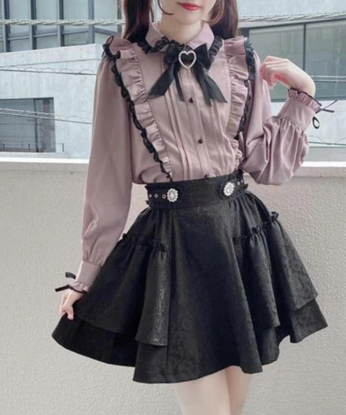 gossip!ロサンゼルス(ゴシップロサンゼルス)の「YUGA 蝶ネクタイとフリルスカート ツーピース(Tシャツ/カットソー・レディース・ピンク・M/L)」の6枚目の写真