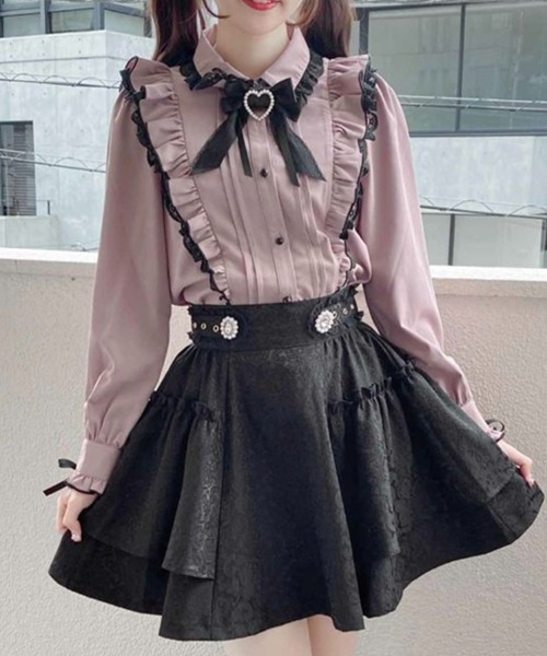 gossip!ロサンゼルス(ゴシップロサンゼルス)の「YUGA 蝶ネクタイとフリルスカート ツーピース(Tシャツ/カットソー・レディース・ピンク・M/L)」の7枚目の写真