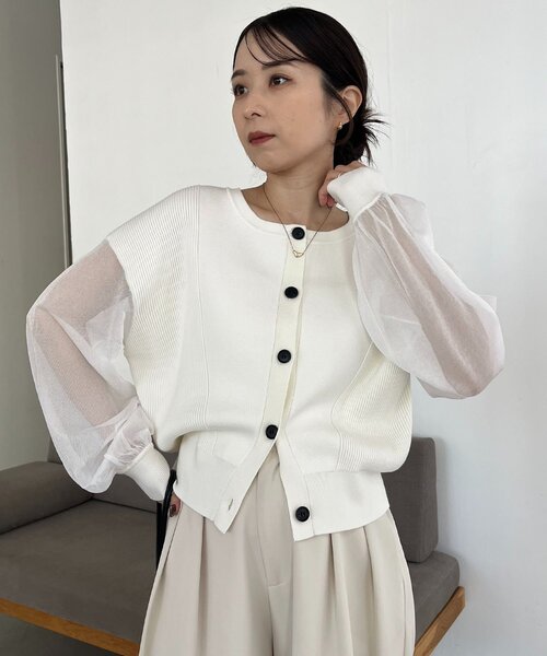 CAPRICIEUX LE'MAGE(カプリシューレマージュ)の「【WEB/ルミネエスト新宿限定カラー・ピンク】シアースリーブショートカーディガン(カーディガン/ボレロ・レディース・ピンク/ホワイト/ベージュ/ブラック・FREE)」の1枚目の写真