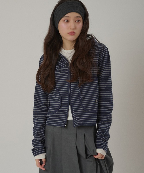 MUHET(ミュエータ)の「zip-up long tee hoodie / ジップアップロンTフーディ(パーカー・レディース・ネイビー/ブラック/オフホワイト/グレー・FREE)」の4枚目の写真