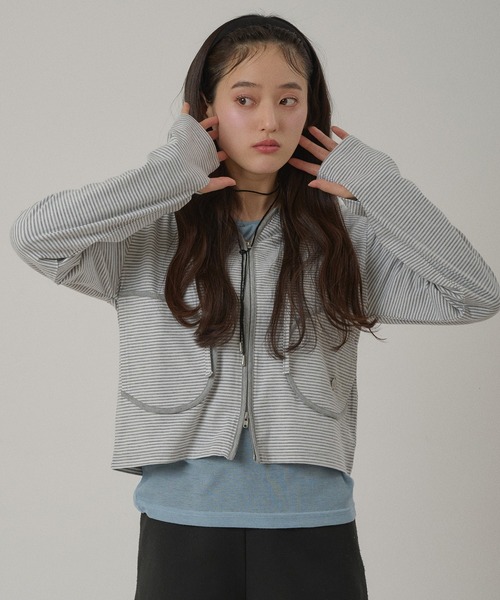 MUHET(ミュエータ)の「zip-up long tee hoodie / ジップアップロンTフーディ(パーカー・レディース・ネイビー/ブラック/オフホワイト/グレー・FREE)」の2枚目の写真