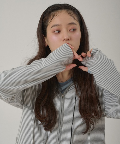MUHET(ミュエータ)の「zip-up long tee hoodie / ジップアップロンTフーディ(パーカー・レディース・ネイビー/ブラック/オフホワイト/グレー・FREE)」の19枚目の写真