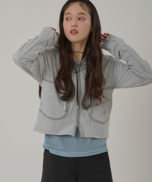 MUHET(ミュエータ)の「zip-up long tee hoodie / ジップアップロンTフーディ(パーカー・レディース・ネイビー/ブラック/オフホワイト/グレー・FREE)」の20枚目の写真