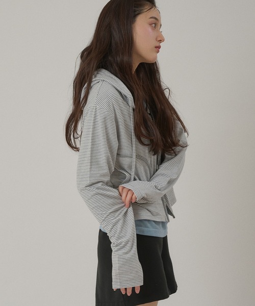 MUHET(ミュエータ)の「zip-up long tee hoodie / ジップアップロンTフーディ(パーカー・レディース・ネイビー/ブラック/オフホワイト/グレー・FREE)」の21枚目の写真