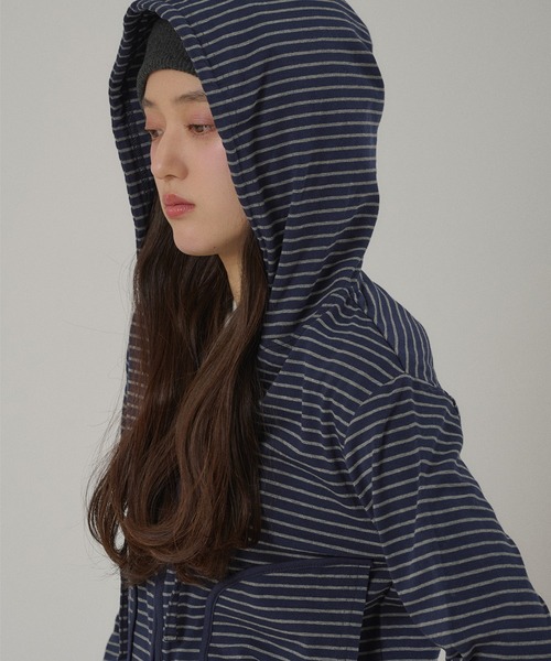 MUHET(ミュエータ)の「zip-up long tee hoodie / ジップアップロンTフーディ(パーカー・レディース・ネイビー/ブラック/オフホワイト/グレー・FREE)」の8枚目の写真