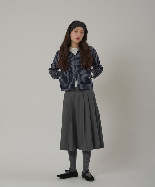 MUHET(ミュエータ)の「zip-up long tee hoodie / ジップアップロンTフーディ(パーカー・レディース・ネイビー/ブラック/オフホワイト/グレー・FREE)」の12枚目の写真