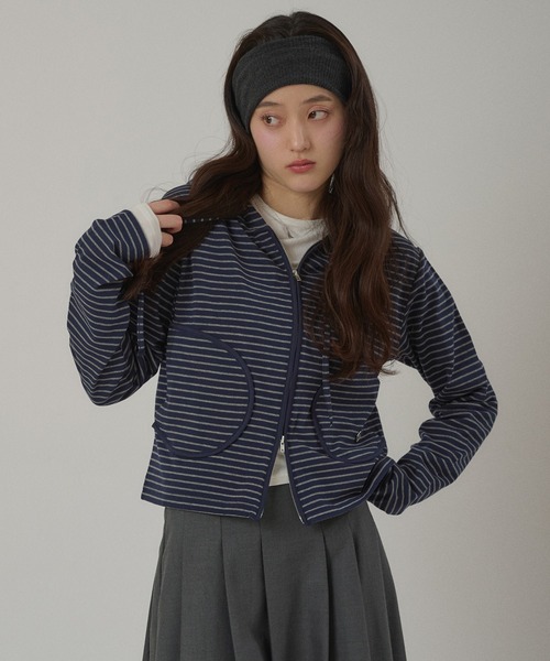 MUHET(ミュエータ)の「zip-up long tee hoodie / ジップアップロンTフーディ(パーカー・レディース・ネイビー/ブラック/オフホワイト/グレー・FREE)」の9枚目の写真
