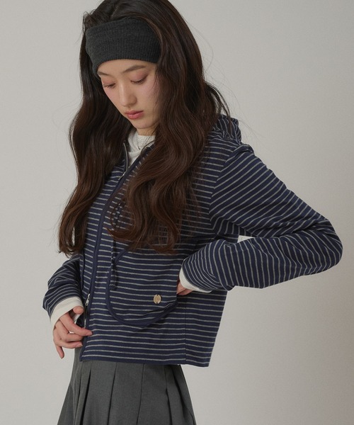 MUHET(ミュエータ)の「zip-up long tee hoodie / ジップアップロンTフーディ(パーカー・レディース・ネイビー/ブラック/オフホワイト/グレー・FREE)」の10枚目の写真