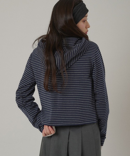 MUHET(ミュエータ)の「zip-up long tee hoodie / ジップアップロンTフーディ(パーカー・レディース・ネイビー/ブラック/オフホワイト/グレー・FREE)」の11枚目の写真