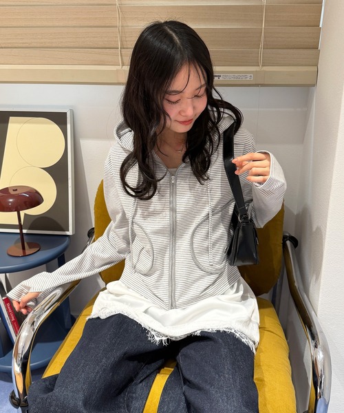 MUHET(ミュエータ)の「zip-up long tee hoodie / ジップアップロンTフーディ(パーカー・レディース・ネイビー/ブラック/オフホワイト/グレー・FREE)」の16枚目の写真