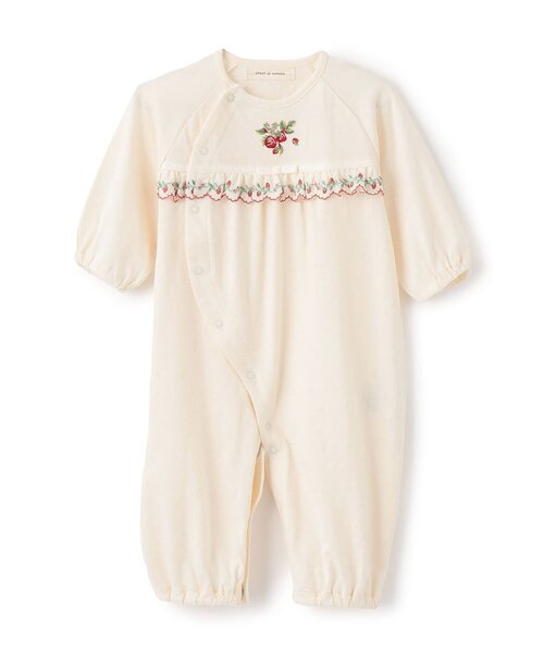 sense of wonder（センスオブワンダー）の「野イチゴ刺しゅう2WAYオール【オーガニック】【日本製】（ロンパース・キッズ・ホワイト系・50-70cm）」の3枚目の写真