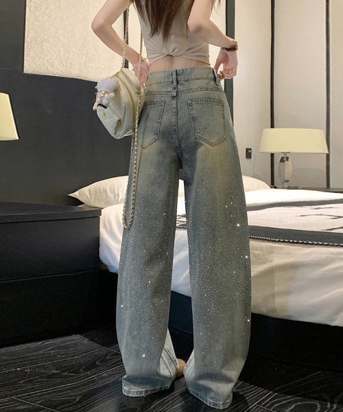 ONEP STAR（ワンピスター）の「ペイント風加工ワイドデニムパンツ（デニムパンツ・レディース・ブルー・LARGE/SMALL/X-LARGE/MEDIUM）」の8枚目の写真