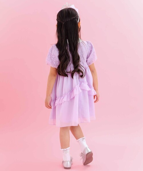 SLAP SLIP（スラップスリップ）の「【スラプリ】オーガンジーパフスリーブワンピース(90~130cm)（ワンピース・キッズ・パープル/ブルー・130cm/110cm/100cm/120cm/90cm）」の4枚目の写真