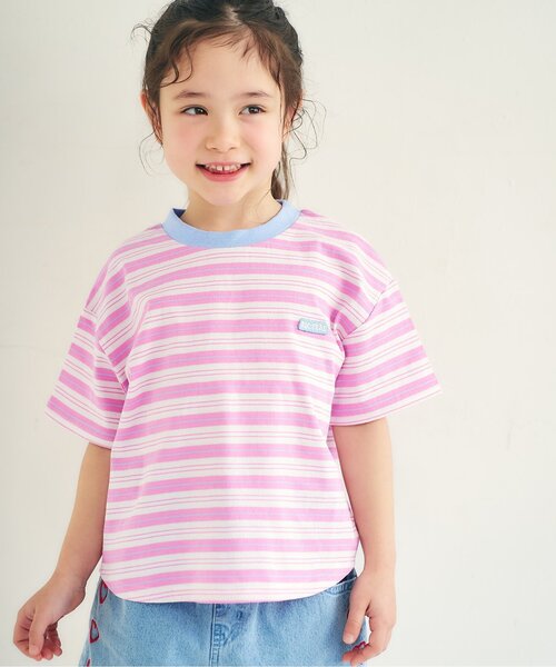 apres les cours（アプレレクール）の「ALCロゴボーダーTシャツ（Tシャツ/カットソー・キッズ・グリーン/ピンク/ベージュ・130/120/110/100/90/80）」の3枚目の写真