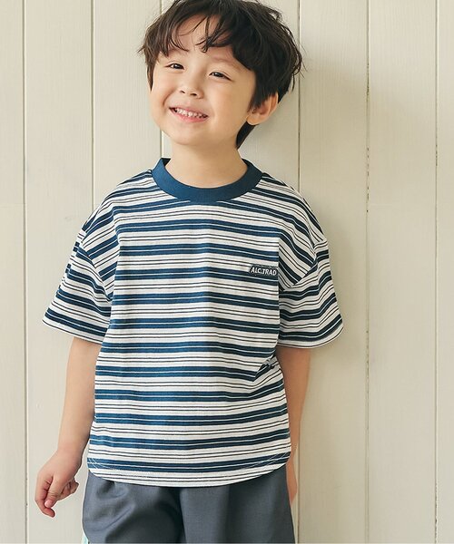 apres les cours（アプレレクール）の「ALCロゴボーダーTシャツ（Tシャツ/カットソー・キッズ・グリーン/ピンク/ベージュ・130/120/110/100/90/80）」の2枚目の写真
