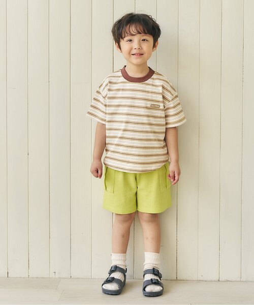 apres les cours（アプレレクール）の「ALCロゴボーダーTシャツ（Tシャツ/カットソー・キッズ・グリーン/ピンク/ベージュ・130/120/110/100/90/80）」の4枚目の写真