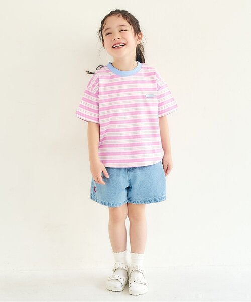 apres les cours（アプレレクール）の「ALCロゴボーダーTシャツ（Tシャツ/カットソー・キッズ・グリーン/ピンク/ベージュ・130/120/110/100/90/80）」の8枚目の写真