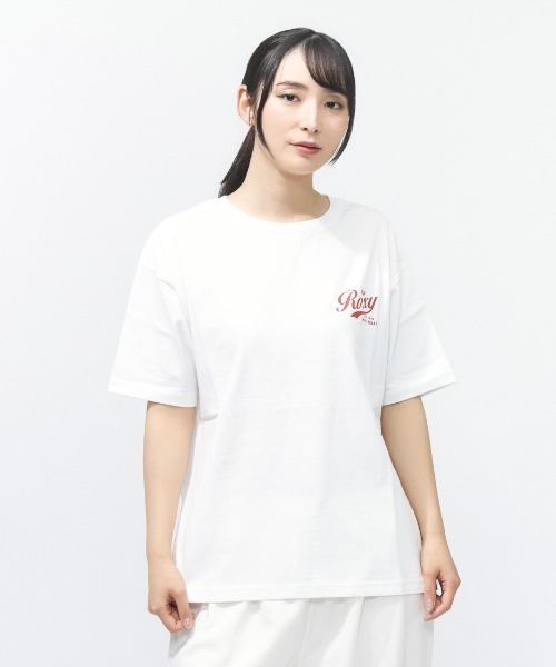 ROXY(ロキシー)の「ロキシー ROXY ROXY WITH HEART S/S TEE(Tシャツ/カットソー・レディース・ホワイト×レッド/ブラック/グレー・S/M/L)」の1枚目の写真