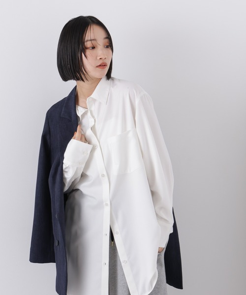 NANO universe(ナノユニバース)の「マシンウォッシャブルイージーケア オーバーシャツ(シャツ/ブラウス・レディース・ブラウン/ホワイト/ベージュ・FREE)」の1枚目の写真