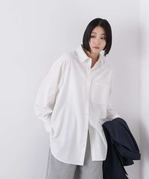 NANO universe(ナノユニバース)の「マシンウォッシャブルイージーケア オーバーシャツ(シャツ/ブラウス・レディース・ブラウン/ホワイト/ベージュ・FREE)」の4枚目の写真