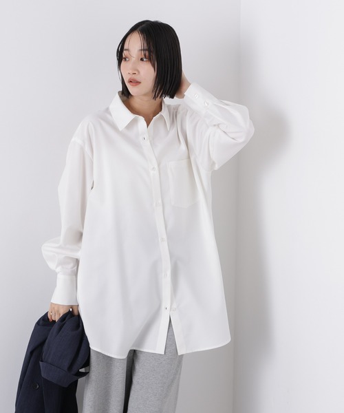 NANO universe(ナノユニバース)の「マシンウォッシャブルイージーケア オーバーシャツ(シャツ/ブラウス・レディース・ブラウン/ホワイト/ベージュ・FREE)」の5枚目の写真