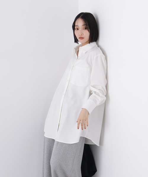 NANO universe(ナノユニバース)の「マシンウォッシャブルイージーケア オーバーシャツ(シャツ/ブラウス・レディース・ブラウン/ホワイト/ベージュ・FREE)」の6枚目の写真