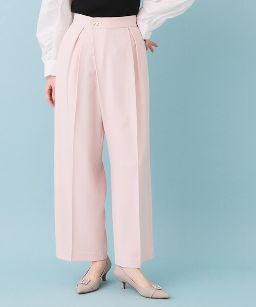 index（インデックス）の「フロントラップ風ハイウエストワイドパンツ【洗濯機OK/ストレッチ/イージーアイロン】（その他パンツ・レディース・ナチュラル/ネイビー/ピンク・36/38/40）」の3枚目の写真