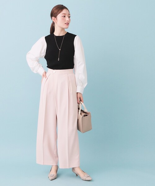 index（インデックス）の「フロントラップ風ハイウエストワイドパンツ【洗濯機OK/ストレッチ/イージーアイロン】（その他パンツ・レディース・ナチュラル/ネイビー/ピンク・36/38/40）」の16枚目の写真