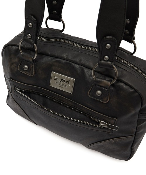 X-girl(エックスガール)の「METAL LOGO PLATE FAUX LEATHER HANDBAG(ハンドバッグ・レディース・ブラック/ホワイト・ONE SIZE)」の7枚目の写真