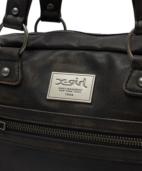 X-girl(エックスガール)の「METAL LOGO PLATE FAUX LEATHER HANDBAG(ハンドバッグ・レディース・ブラック/ホワイト・ONE SIZE)」の9枚目の写真