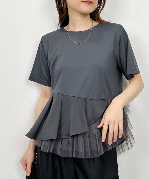 Lo-Fi(ローファイ)の「【WEB限定】切り替えフリルプルオーバー(Tシャツ/カットソー・レディース・チャコールグレー/オフホワイト・M)」の10枚目の写真
