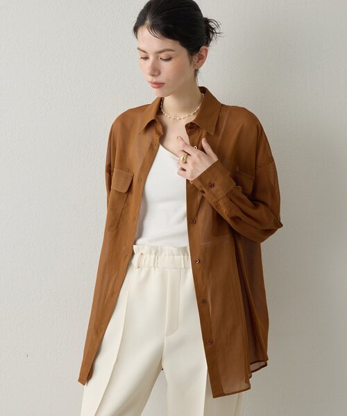 Drawing Numbers（ドローイング ナンバーズ）の「【Drawing Numbers】コットンシースルーブラウス（シャツ/ブラウス・レディース・ブラック/ブラウン/ホワイト・38）」の3枚目の写真