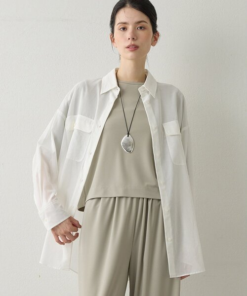 Drawing Numbers（ドローイング ナンバーズ）の「【Drawing Numbers】コットンシースルーブラウス（シャツ/ブラウス・レディース・ブラック/ブラウン/ホワイト・38）」の2枚目の写真