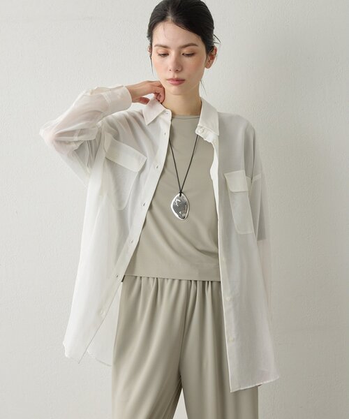 Drawing Numbers（ドローイング ナンバーズ）の「【Drawing Numbers】コットンシースルーブラウス（シャツ/ブラウス・レディース・ブラック/ブラウン/ホワイト・38）」の4枚目の写真