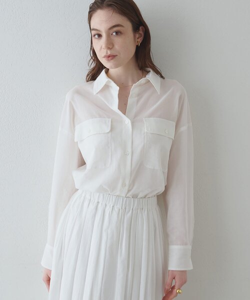 Drawing Numbers（ドローイング ナンバーズ）の「【Drawing Numbers】コットンシースルーブラウス（シャツ/ブラウス・レディース・ブラック/ブラウン/ホワイト・38）」の14枚目の写真