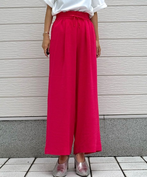 Q(キュー)の「リラックス麻ライクワイドパンツ(その他パンツ・レディース・アイボリー/ブラック/ピンク・MEDIUM)」の3枚目の写真