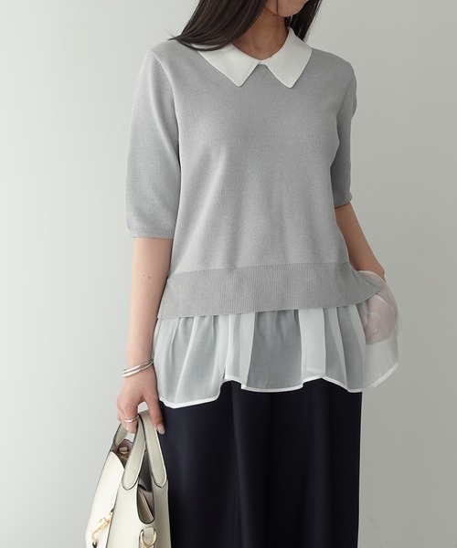 YECCA VECCA(イェッカヴェッカ)の「2way襟付きフリルレイヤードニット(ニット/セーター・レディース・ブラック/杢グレー/オフホワイト・FREE)」の3枚目の写真