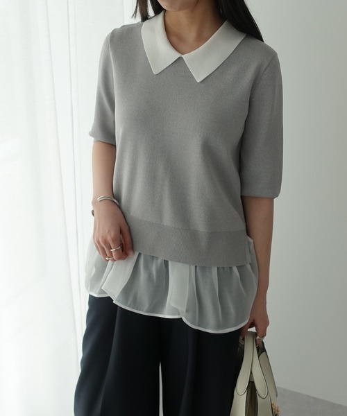 YECCA VECCA(イェッカヴェッカ)の「2way襟付きフリルレイヤードニット(ニット/セーター・レディース・ブラック/杢グレー/オフホワイト・FREE)」の4枚目の写真