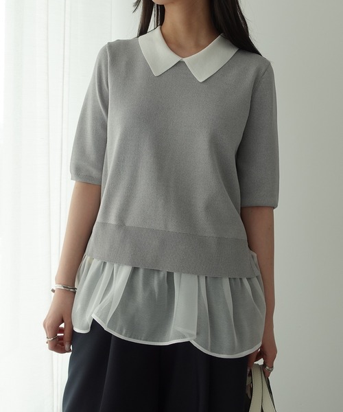 YECCA VECCA(イェッカヴェッカ)の「2way襟付きフリルレイヤードニット(ニット/セーター・レディース・ブラック/杢グレー/オフホワイト・FREE)」の5枚目の写真
