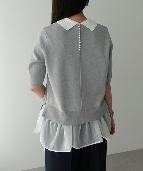 YECCA VECCA(イェッカヴェッカ)の「2way襟付きフリルレイヤードニット(ニット/セーター・レディース・ブラック/杢グレー/オフホワイト・FREE)」の6枚目の写真