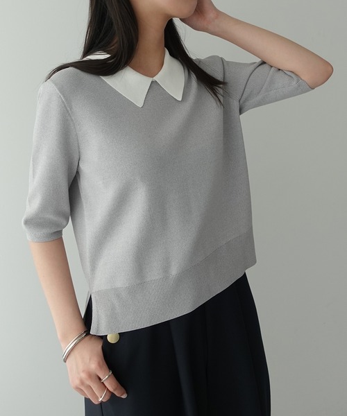 YECCA VECCA(イェッカヴェッカ)の「2way襟付きフリルレイヤードニット(ニット/セーター・レディース・ブラック/杢グレー/オフホワイト・FREE)」の8枚目の写真